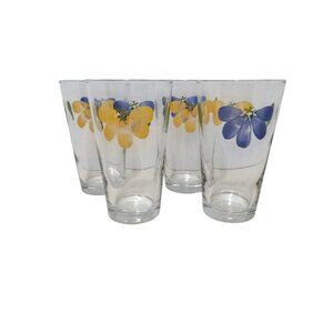 4 Maxam Italian Daisy Drinking Glasses 18oz yellow blue floral tumblers ice tea